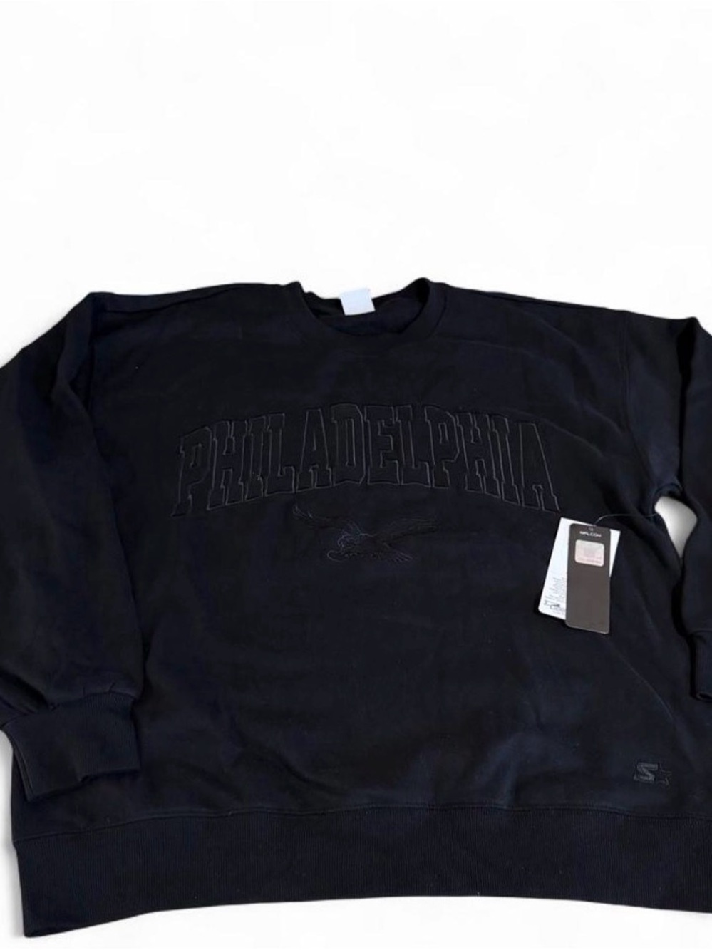 Philadelphia Eagles Starter Black Tonal Embroidered Crewneck Sweatshirt S NWT